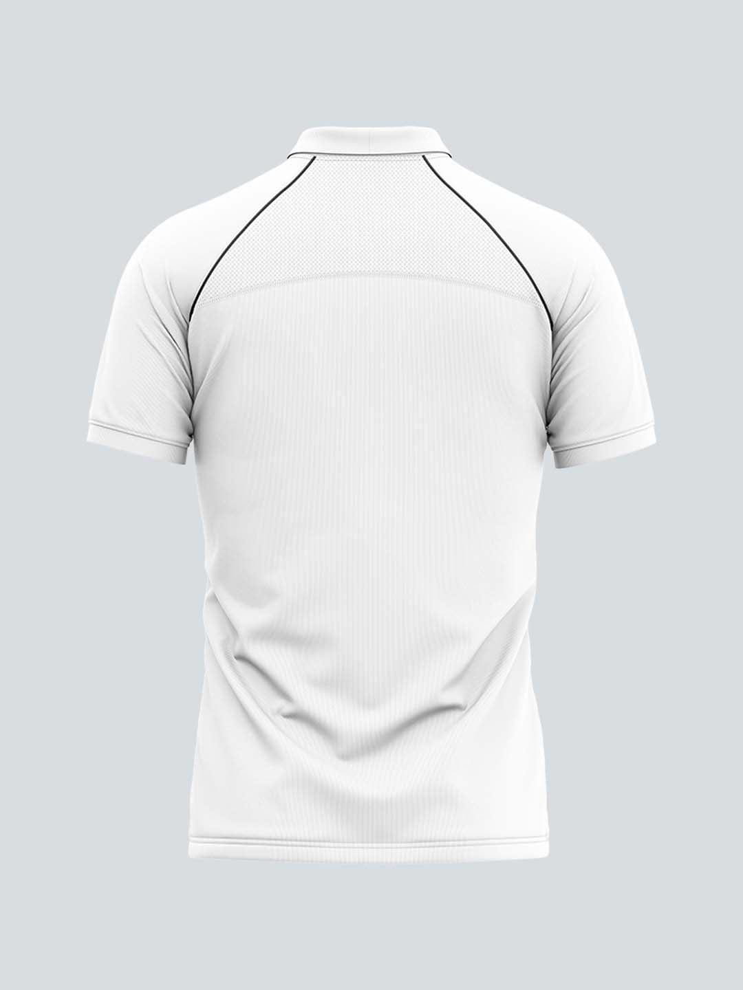 Men Cricket Whites 2-Way Stretch Black Piping Solid Polo Jersey-A1007WH