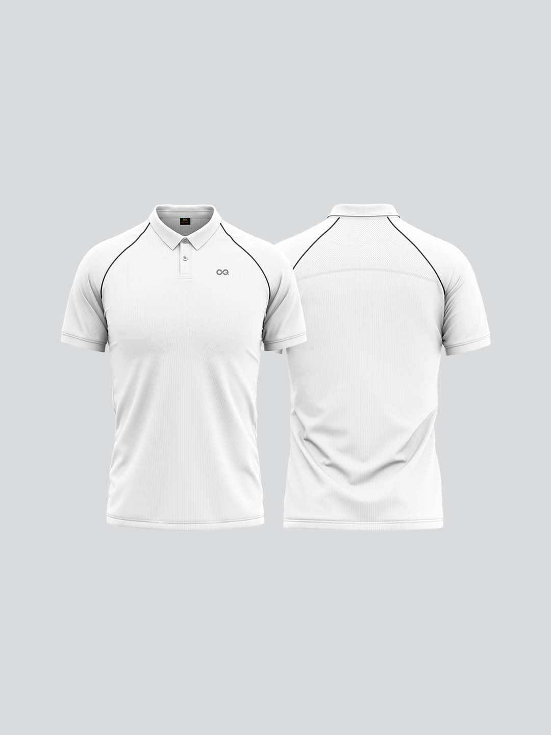 Men Cricket Whites 2-Way Stretch Black Piping Solid Polo Jersey-A1007WH