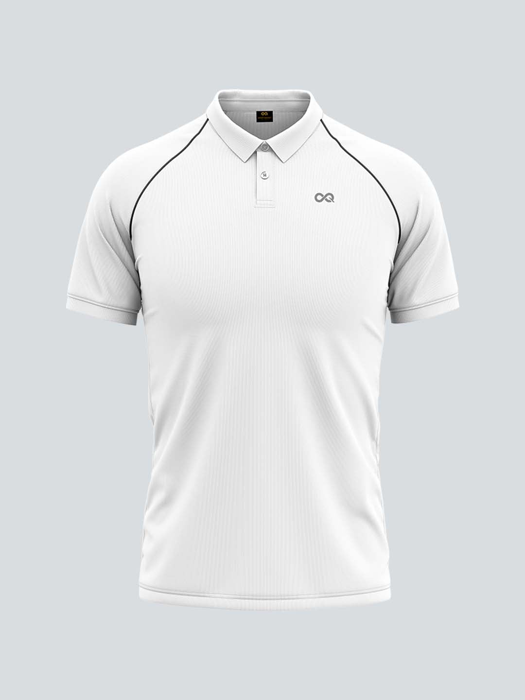 Men Cricket Whites 2-Way Stretch Black Piping Solid Polo Jersey-A1007WH