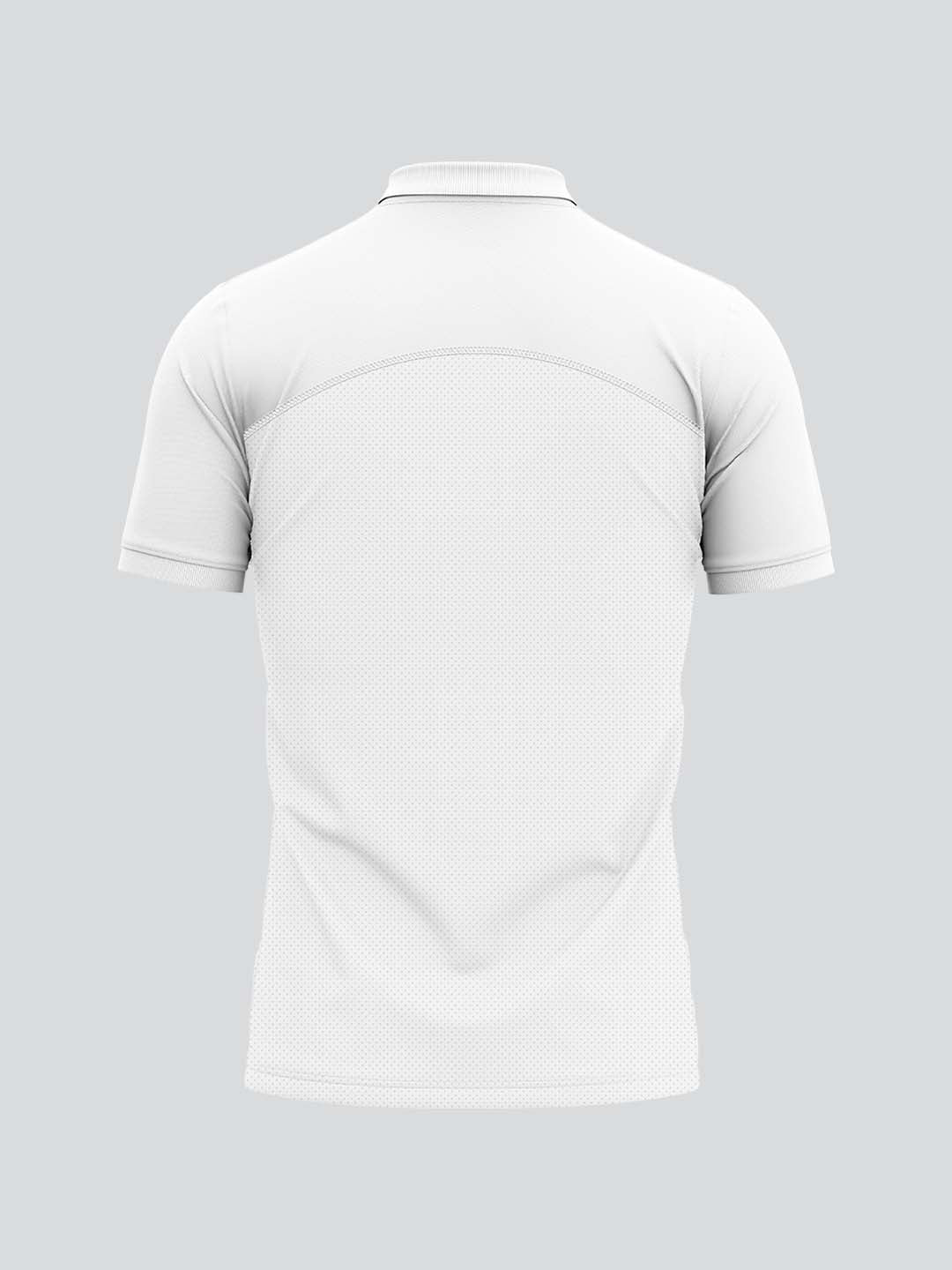 Men Cricket Whites 2-Way Stretch Solid Ribbed Collar Polo Jersey-A1008WH