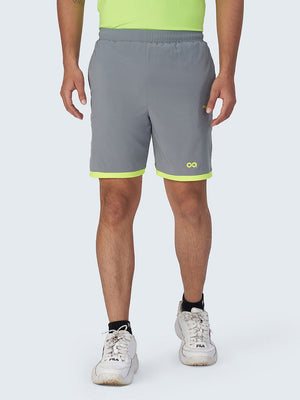 Men's Active Sports Shorts with Neon Piping: Grey - Front