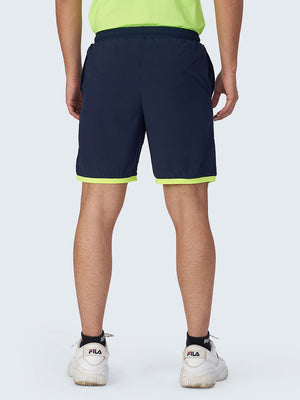 Men's Active Sports Shorts with Neon Piping: Navy Blue - Back