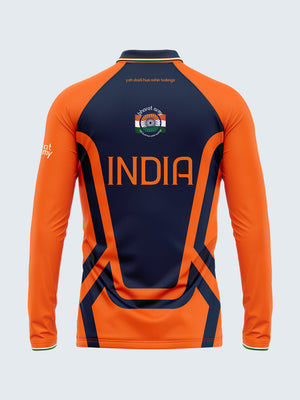 Bharat Army Match Day Long Sleeve Polo Jersey 2023 (Orange) - Back