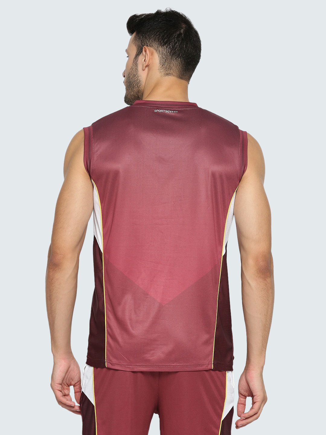 Men's Abstract Basketball Vest: Maroon - Front