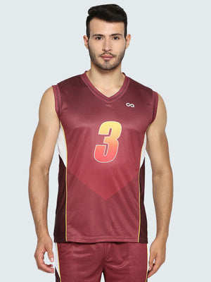 Men's Abstract Basketball Vest: Maroon - Front
