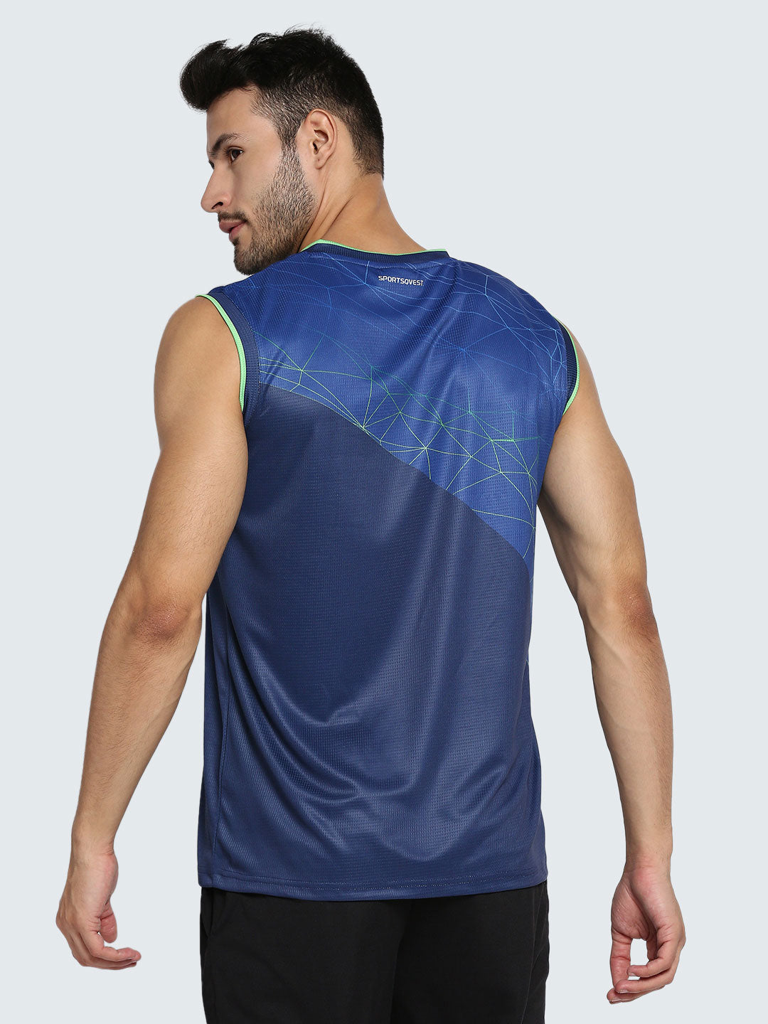 Men's Abstract Basketball Vest: Blue & Green - Front