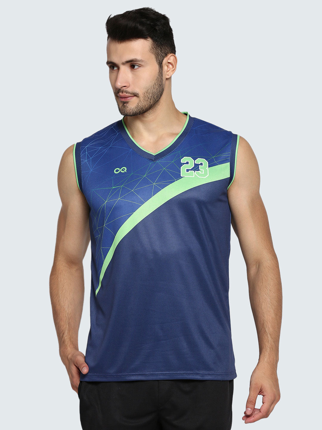 Men&#39;s Abstract Basketball Vest: Blue &amp; Green - Front