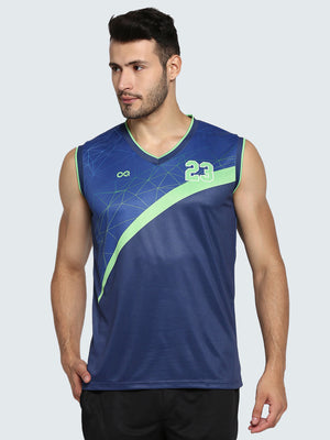 Men's Abstract Basketball Vest: Blue & Green - Front