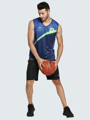 Men's Abstract Basketball Vest: Blue & Green - Model