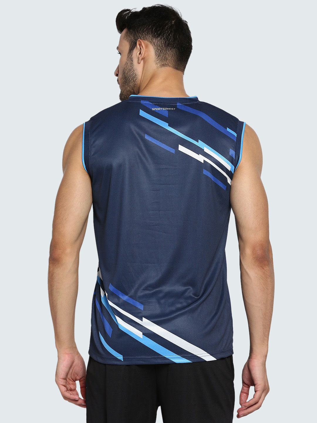 Men's Abstract Basketball Vest: Navy Blue - Front