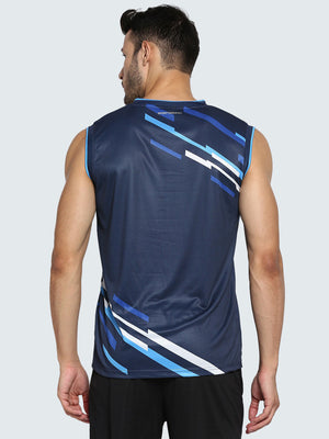 Men's Abstract Basketball Vest: Navy Blue - Back