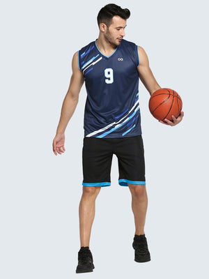 Men's Abstract Basketball Vest: Navy Blue - Model