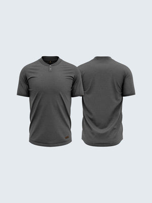 Men's Henley Carbon Black T-Shirt (Short Sleeve) - CS9008 - Sportsqvest