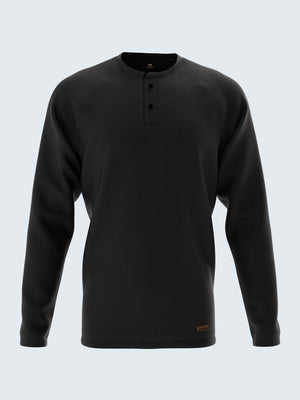 Men's Henley Black T-Shirt (Full Sleeve) - CS9009 - Sportsqvest