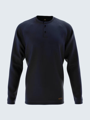Men's Henley Navy Blue T-Shirt (Full Sleeve) - CS9010 - Sportsqvest