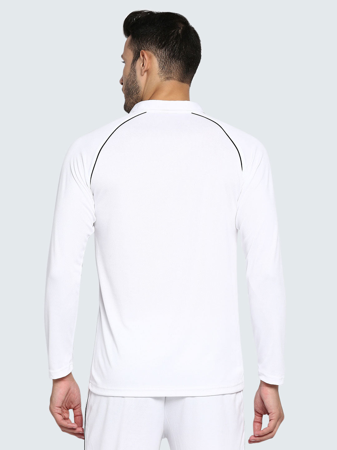 Men's Cricket Whites Long Sleeve Polo T-Shirt - Front