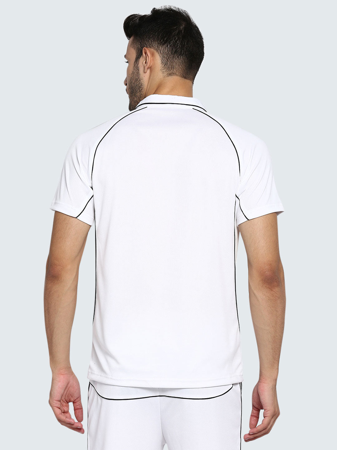 Men's Cricket Whites Short Sleeve Polo T-Shirt With Trim - Front