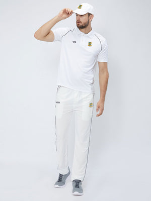 Men Cricket Whites 2-Way Stretch With Black Pipping Solid Polo Jersey-A10010WH