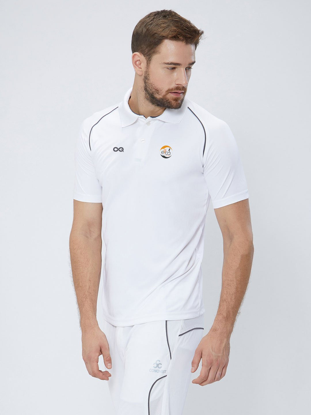 Men Cricket Whites 2-Way Stretch Black Piping Solid Polo Jersey-A1007WH