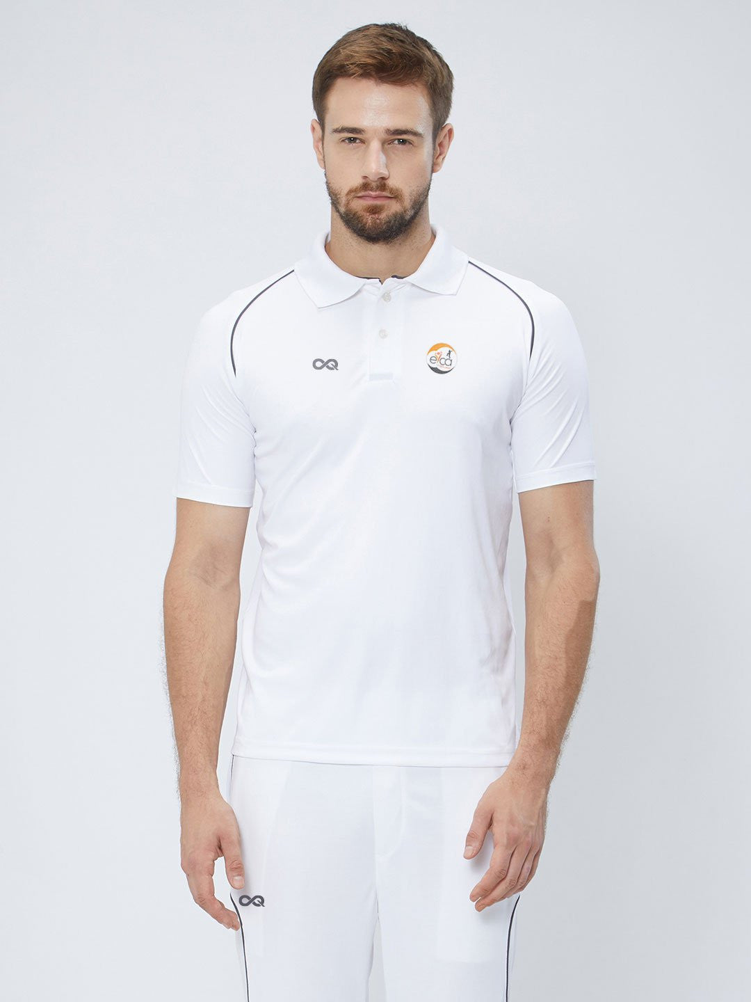 Men Cricket Whites 2-Way Stretch Black Piping Solid Polo Jersey-A1007WH