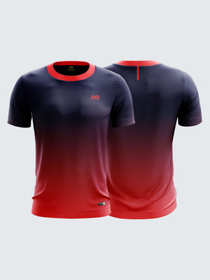 Men Red & Dark Blue  Printed Round Neck Sports T-shirt- 1158RD
