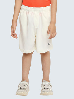 Kid's Solid Active Sports Shorts: Off-White - Front