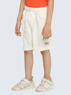 Kid's Solid Active Sports Shorts: Off-White - Side