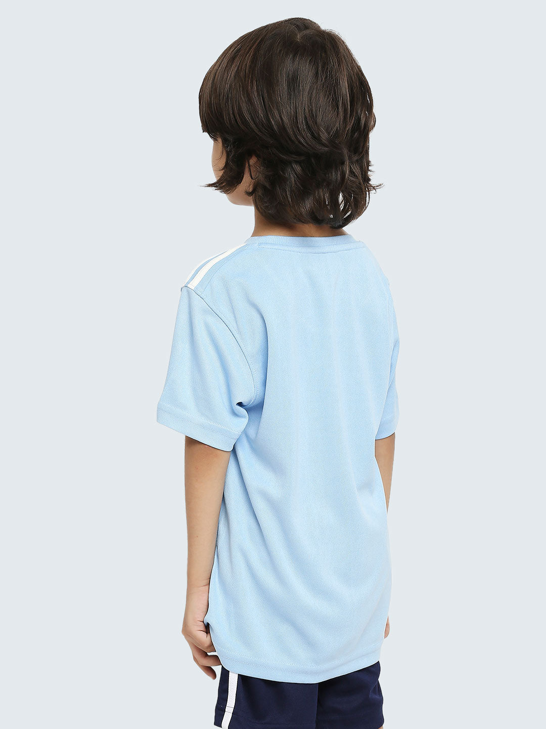 Kid's Striped Active Sports T-Shirt: Light Blue - Front