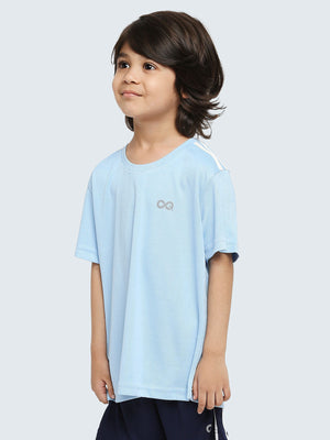 Kid's Striped Active Sports T-Shirt: Light Blue - Side