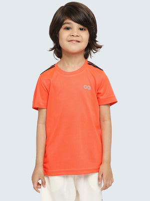 Kid's Striped Active Sports T-Shirt: Orange - Front