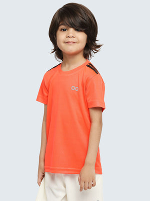 Kid's Striped Active Sports T-Shirt: Orange - Side