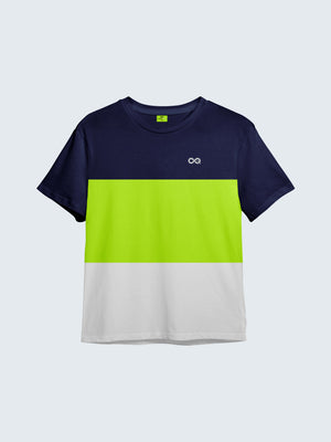 Kid's Striped Active T-Shirt - Navy Blue (Front)