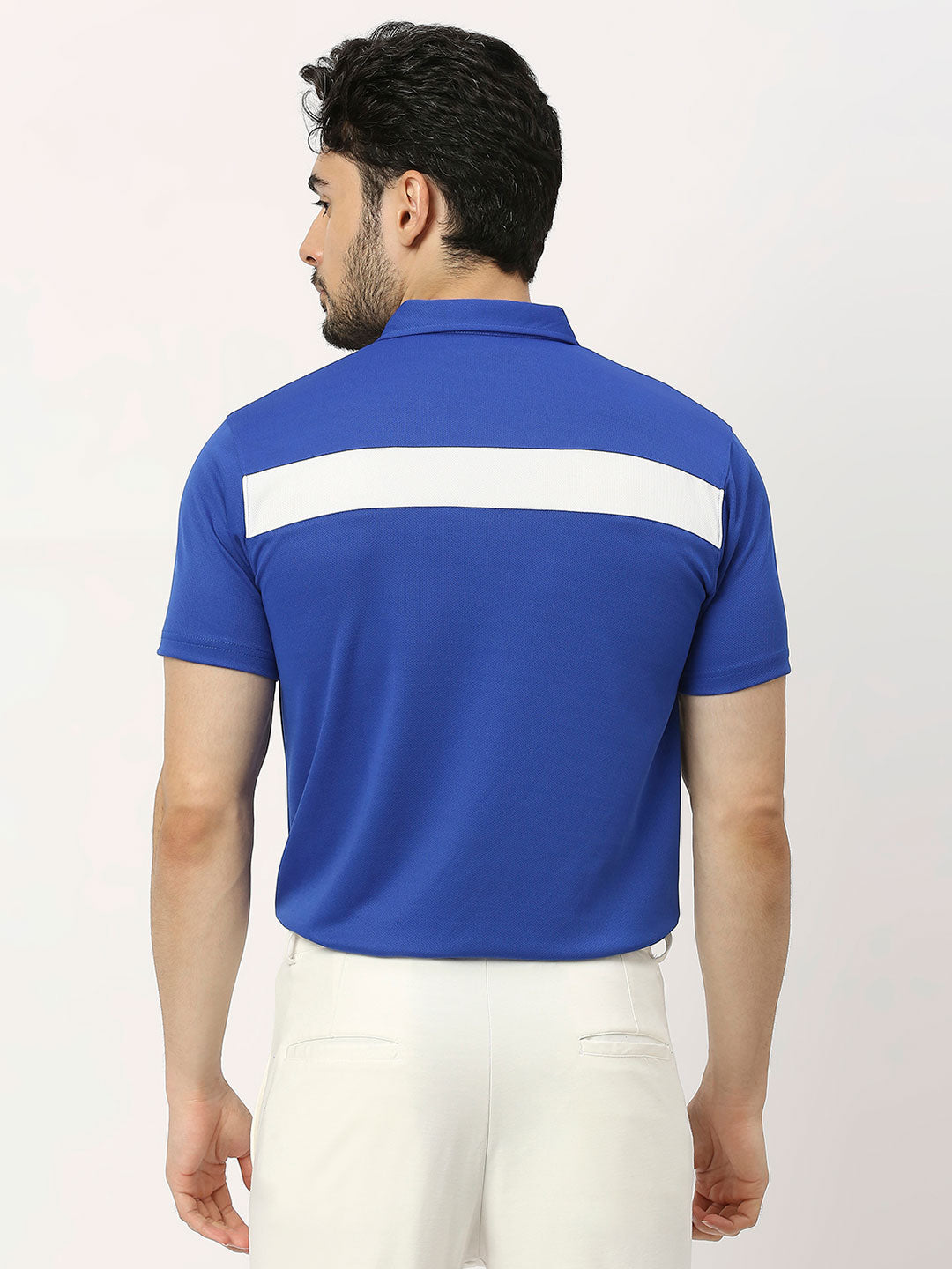 Men's Striped Sports Polo - Royal Blue - 1