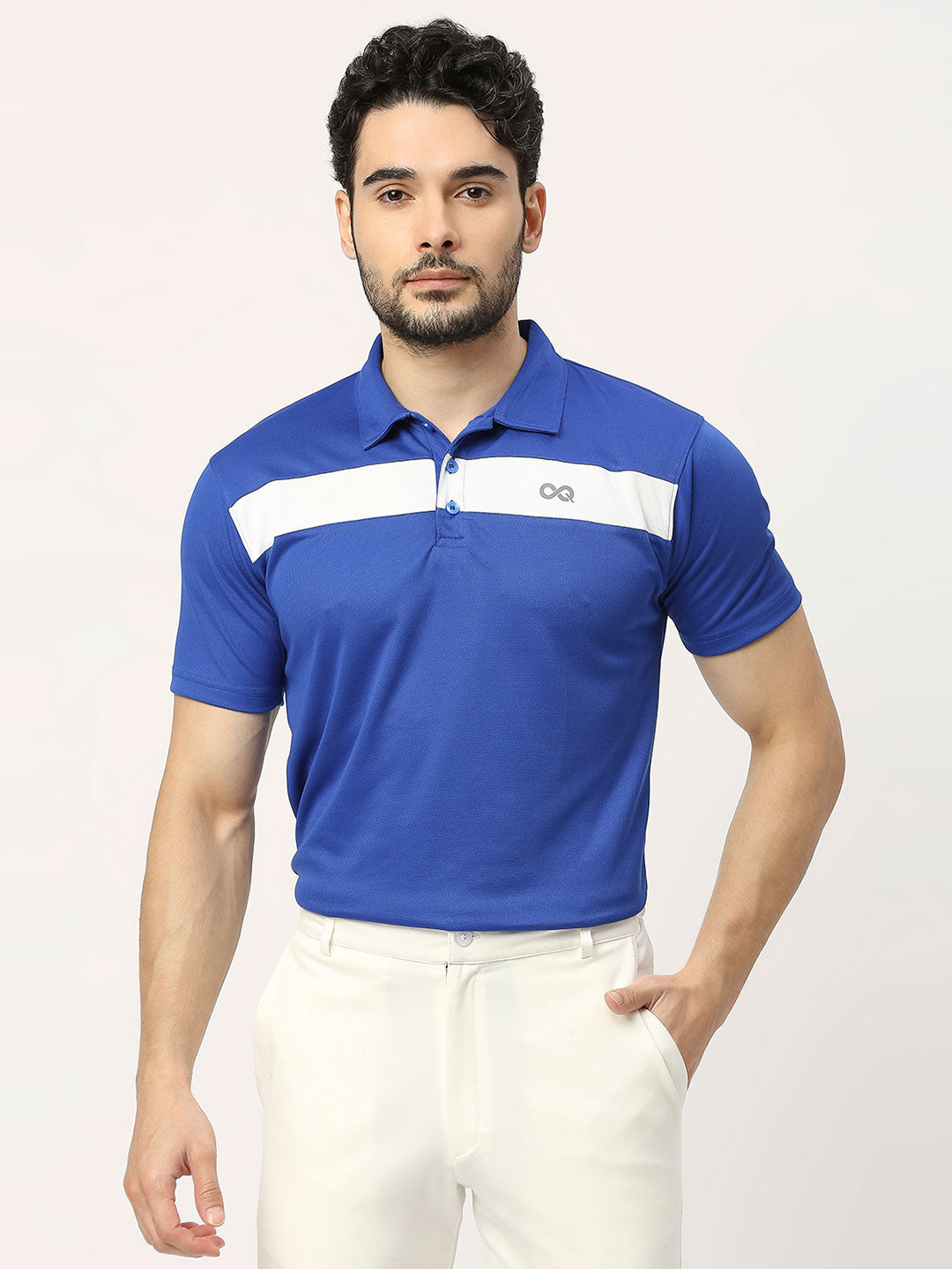Men&#39;s Striped Sports Polo - Royal Blue - 1