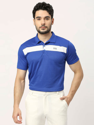 Men's Striped Sports Polo - Royal Blue - 1