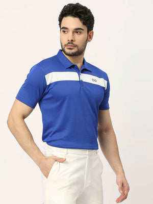 Men's Striped Sports Polo - Royal Blue - 4