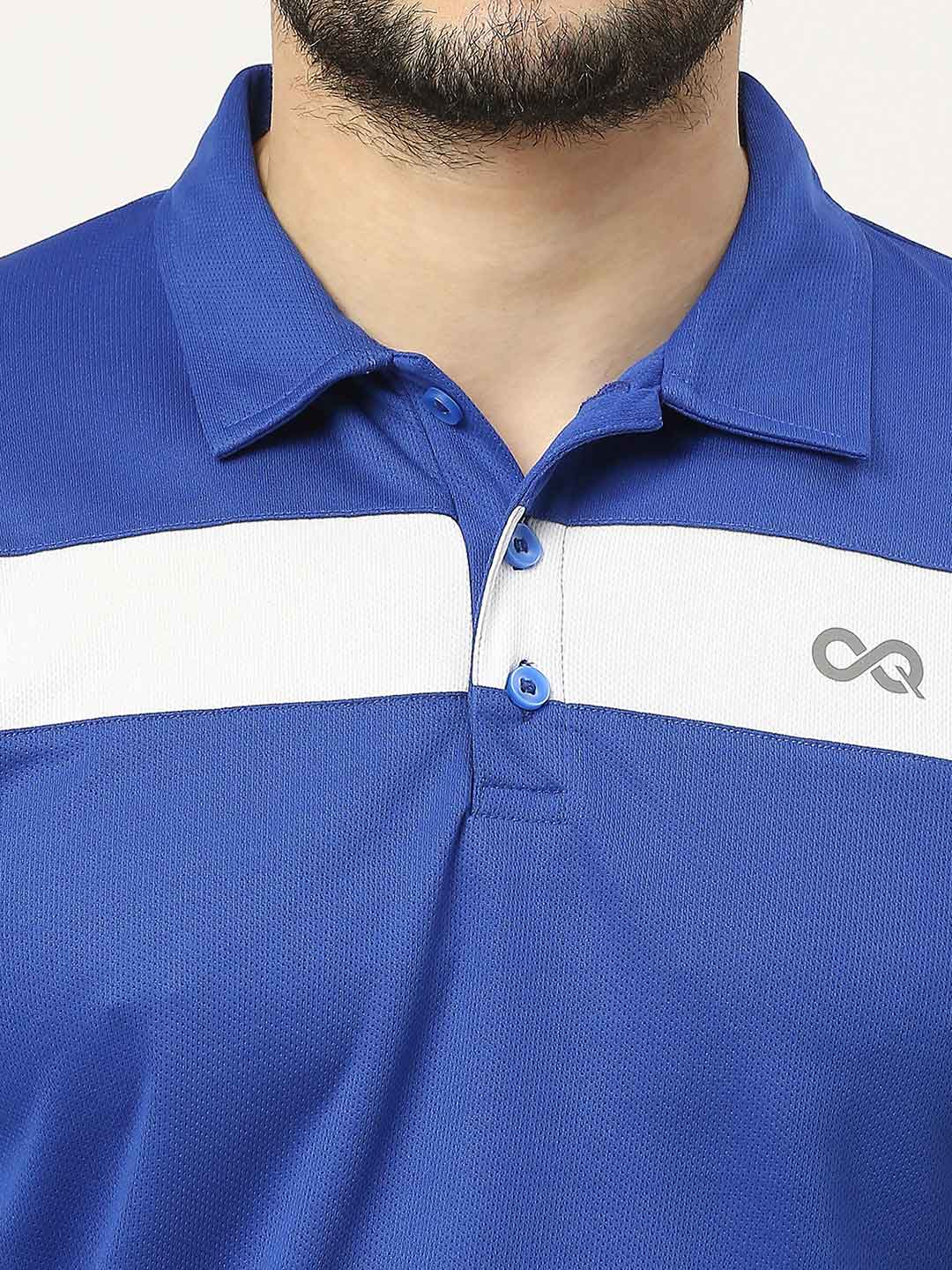 Men&#39;s Striped Sports Polo - Royal Blue - 5
