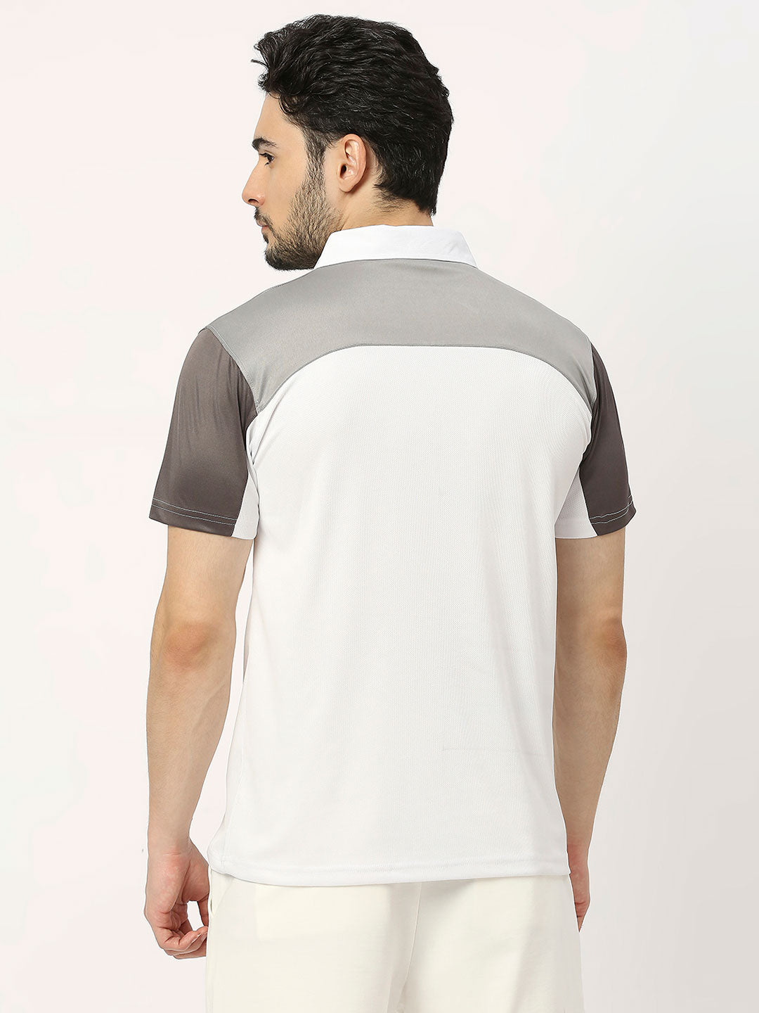 Men's Striped Sports Polo - White - 1