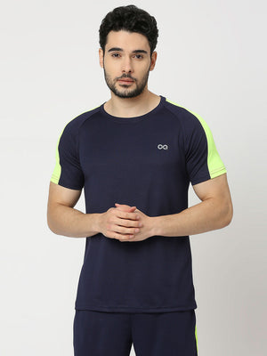 Men's Striped Sports T-Shirt - Navy Blue - 1