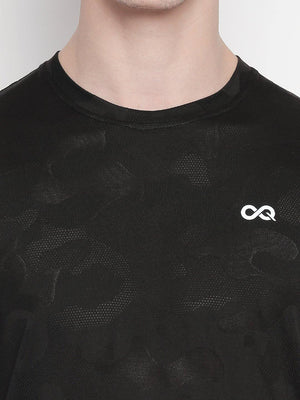 Men Black Round Neck Camouflage Self-Design T-shirt-A10110BK - Sportsqvest
