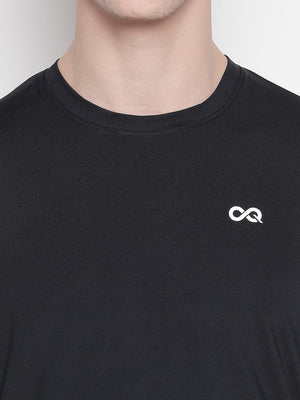 Men Black Round Neck Solid T-shirt-A10107BK - Sportsqvest
