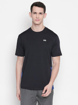 Men Black Round Neck Solid T-shirt-A10107BK - Sportsqvest