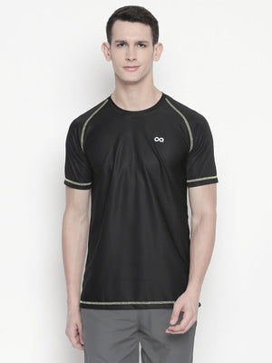 Men Black Round Neck Solid T-shirt-A10115BK - Sportsqvest