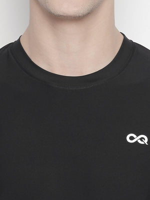 Men Black Round Neck Solid T-shirt-A10126BK - Sportsqvest