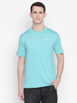 Men Blue Round Neck Solid T-shirt-A10127BL - Sportsqvest