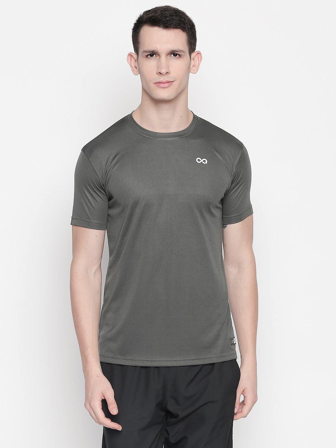 Men Grey Round Neck Solid T-shirt-A10119GY - Sportsqvest