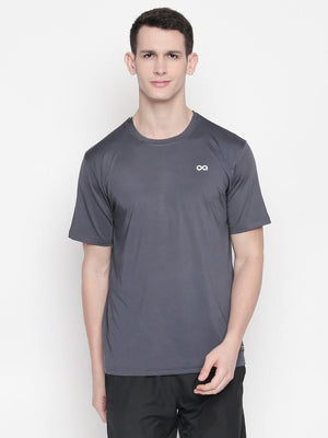 Men Grey Round Neck Solid T-shirt-A10131GY - Sportsqvest