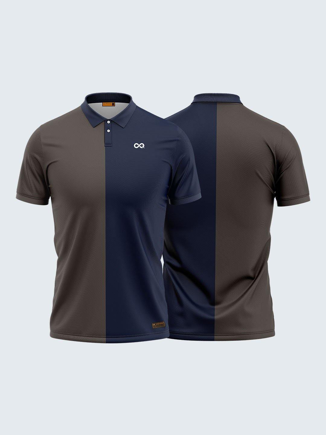 Men Grey &amp; Blue Polo T-shirt-1797GY - Sportsqvest
