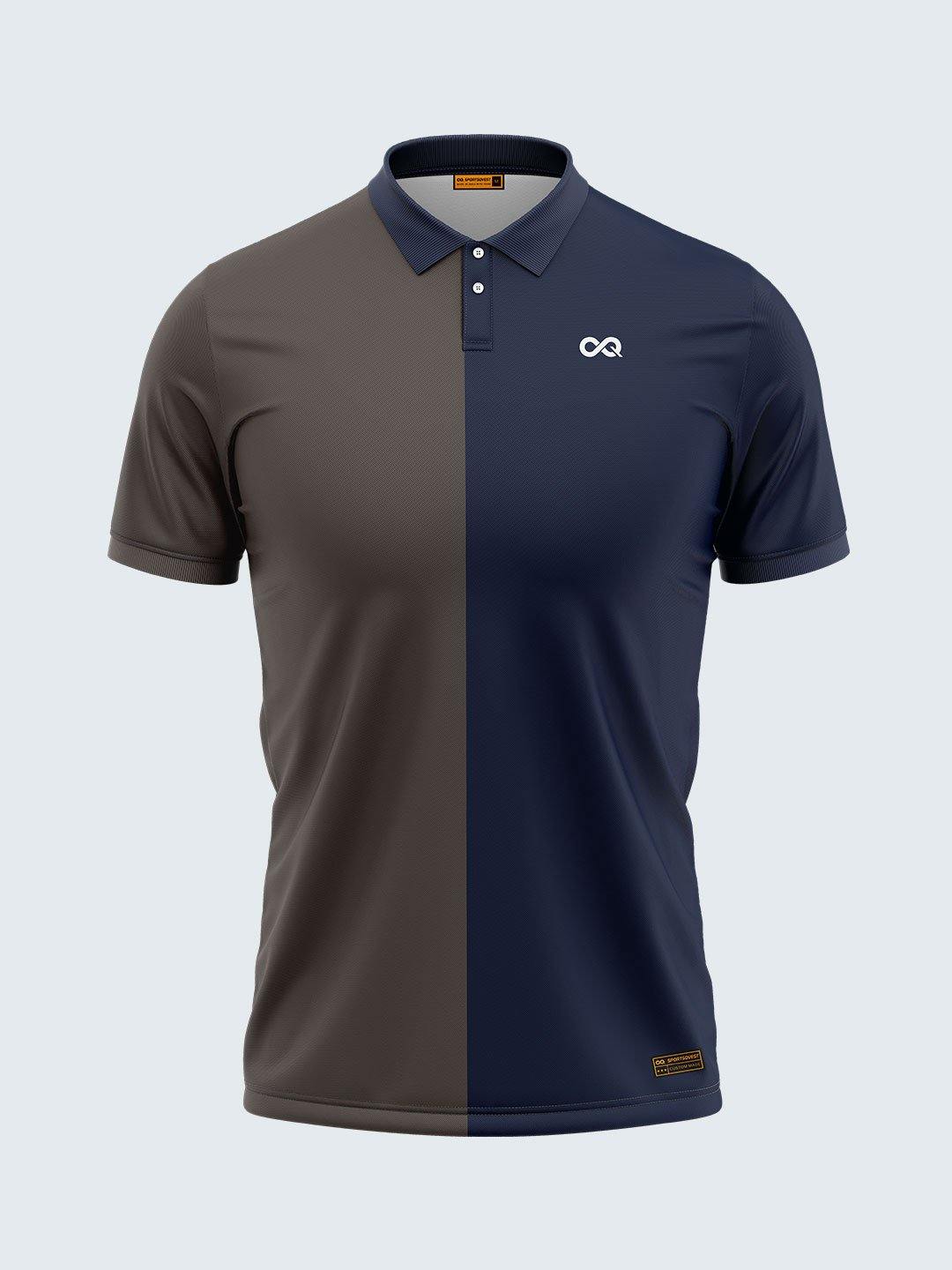 Men Grey &amp; Blue Polo T-shirt-1797GY - Sportsqvest