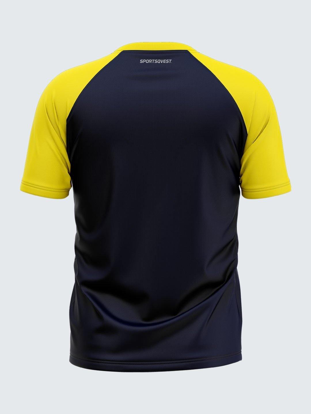 Men Solid Blue & Yellow Raglan Sleeve T-shirt-1699BY